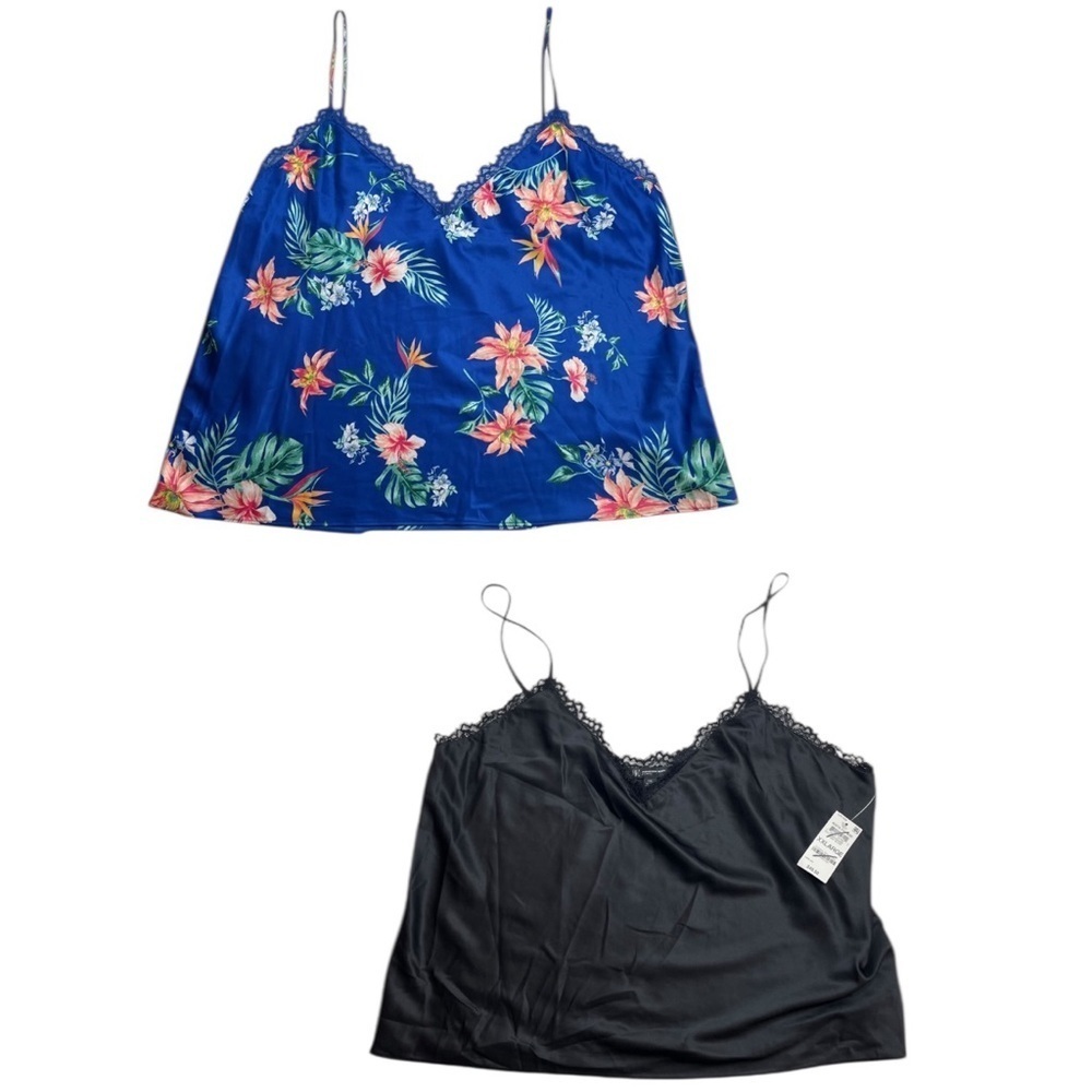 INC International Concepts Lace Trim Pajama Tops Tropical Floral & Black XXL New